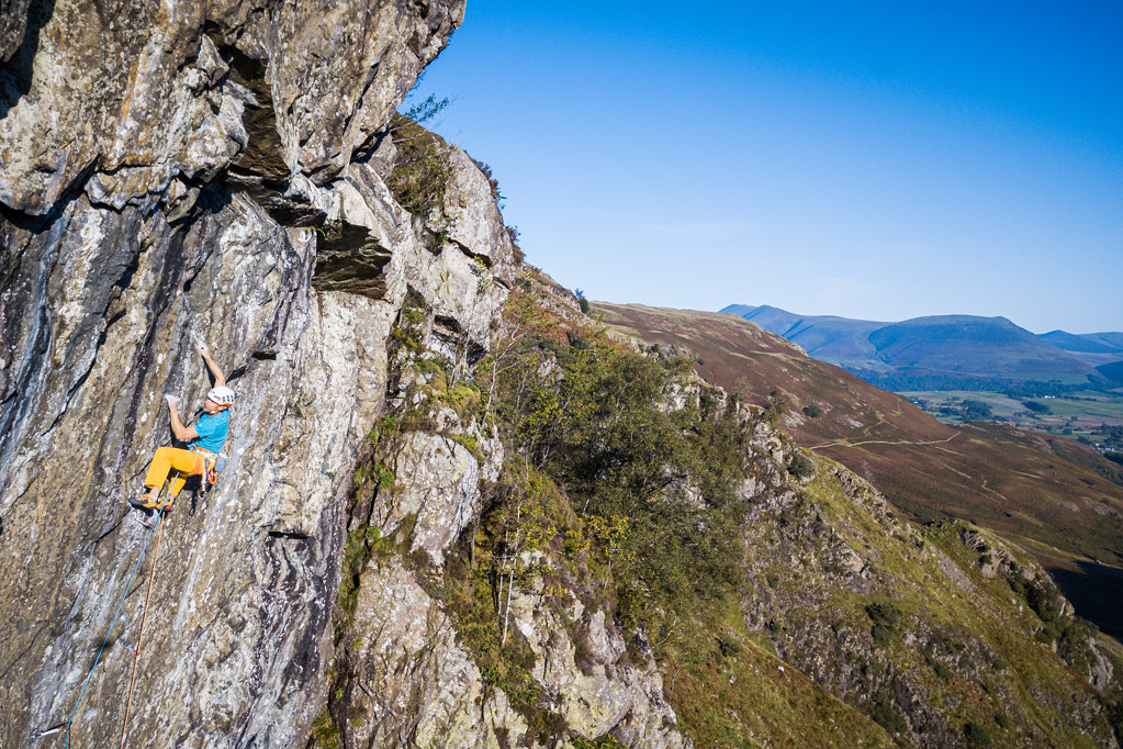 Neil Gresham climbing on the If 6 was 9 section on the first ascent of Final Score (E10 7a). Photo: Steve Ashworth (@steveashworthmedia)